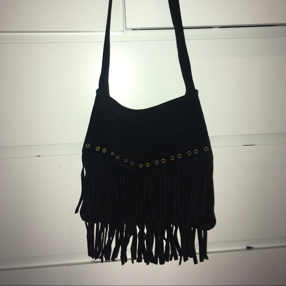 Black Fringe Suede Purse